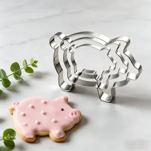 3 Piece Cookie Cutter Set, Food Grade Stainless Steel, Farm Animal Pig Sizes, Home Festival Party DIY Kids Baking Tools, Safe Hand Design