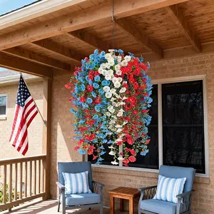 6-Pack Outdoor Artificial Hanging Baskets, Blue Fake Plants, UV-Resistant Realistic Greenery, Patio Porch Garden Decor, Artificial Hanging Flowers