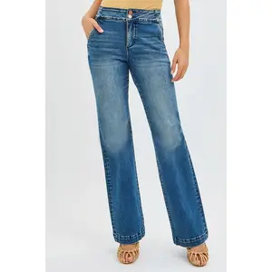 RISEN Full Size Tummy Control High Rise Bootcut Jeans with Double Button Waistband Plus Size