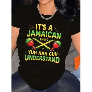 Women'S Jamaican Graphic T-Shirt | Bold "It'S A Jamaican Thing" Slogan With Colorful Reggae Design, Round Neck, Casual Tee, All-Season Comfort, Hand Wash Only, Stretchy Fabric
