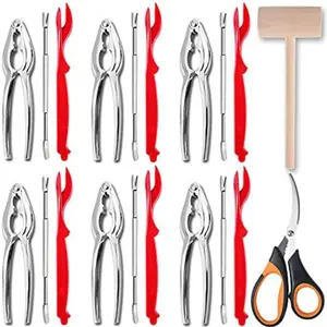 21 Pcs Seafood Tools Set Nut Cracker Set includes 6 Crab Crackers, 6 Forks, 6 Lobster Shellers, 1 Lobster Crab Mallets, 1 Seafood Scissors and Storage Bag