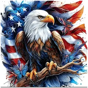 American Bald Eagle with US Flag Watercolor Art, Multiple sizes available including square and round diamonds. This 5D DIY diamond painting set diamond art embroidery kit handmade furniture decor holiday birthday art personalized gift.