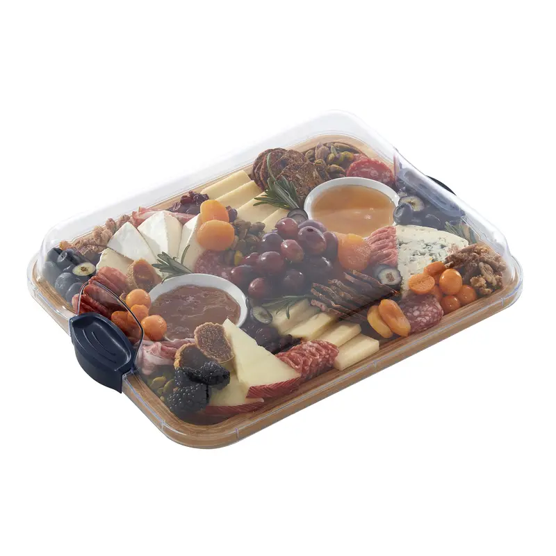 Build a Board 11" x 14" Bamboo Cutting Board with Locking Lid, Navy, Charcuterie Board, Cheese Board, Serving Board, Portable Serving Tray