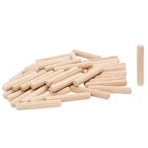 100 Pack 1/4" Straight Grooved Wood Dowel Pins for Furniture Door and Art Projects