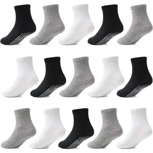 Toddler Socks with Grippers for Boys Girls, Kids Non Slip Grip Boys Socks 15 Pairs Half Cushion Crew Athletic Sock
