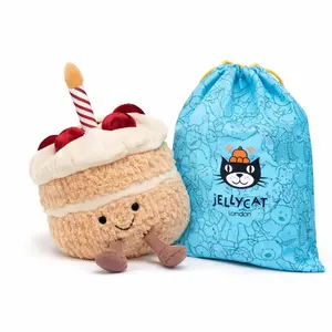 Jellycat Cute Birthday Strawberry Cake Plush Toy – Soft Dessert Stuffed Cake, Kawaii Gift for Kids & Girlfriends