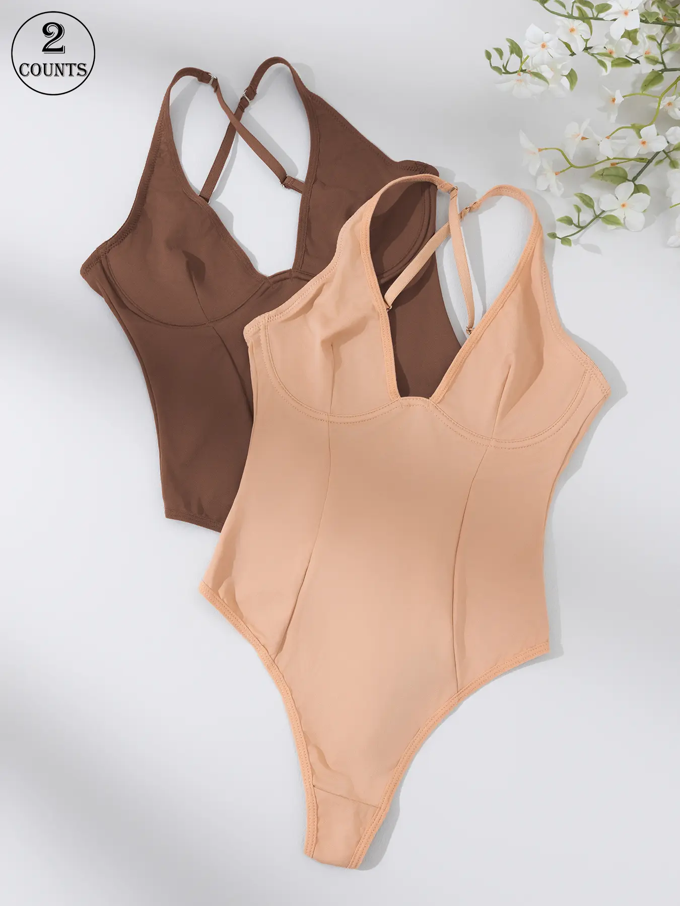 2/3 Pack/6 colors, Basic, Minimalist, Aesthetic, Women's deep V cross back tight-fitting bodysuit No chest pad, adjustable thin straps, High waist, large open back thong design, Can be worn as innerwear, for dates, casual shapewear bodysuit