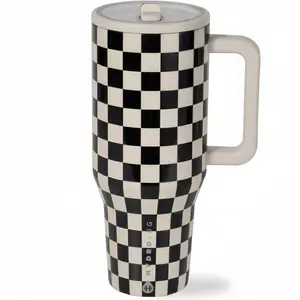 HydroJug Traveler | Leak-Proof Insulated Tumbler with Flip Straw & Cup Holder Fit Flasks Lid, Black And White Checks