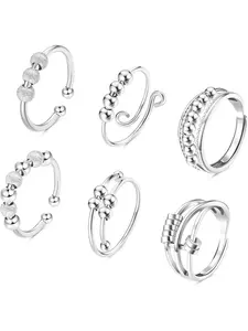 6Pcs Stacking Ring Set Anxiety Ring for Women Men Fidget Peace Rings for Anxiety Stress Reliever Spinner Ring Retro Adjustable Band Rings Open Finger Rings with Beads Wedding Promise