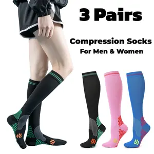3 Pairs Compression Socks for Men & Women, 20-30mmHg Knee High,Breathable Stretch Support Stockings Improve Circulation for Running Hiking Travel Sports Daily Wear