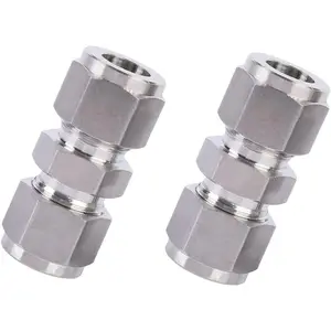 304 Stainless Steel Compression Tube Fitting Union with Double Ferrules 1/2" OD x 1/2" OD, Pack of 2