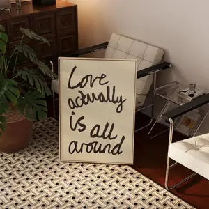 Mid Century Print Wall Art – 'Love Actually Is All Around' Handwritten Retro Typography Poster
