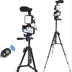 Smartphone Video Kit, Vlogging Kit with Microphone Light Tripod, 50 Inch Extendable Phone Clip Remote Control Compatible with iPhone/Smartphone/Cameras