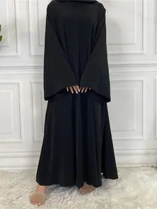 Arabic Clothing-Plain Pattern Flounce Sleeve Belted Waist Kaftan without Hijab, Modest Fashion Long Sleeve Dress for Muslim Daily Outdoor Wear, Women's Islamic Clothing for Spring Fall