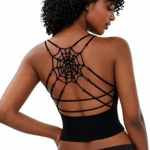 ALIELNOSIRRAH 'Trapped Girl' Spring Summer Tops Spider Web Goth Clothes Cami Top Built-in Push Up Bra Dark Sexy Alt Camisole Soft Grunge Layering Tank