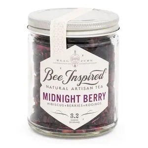Bee Inspired Goods Midnight Berry Tea - Refreshingly Delicious Caffeine-Free Loose Leaf Tea with Hibiscus Berries & Rooibos - Fruity Herbal Beverage