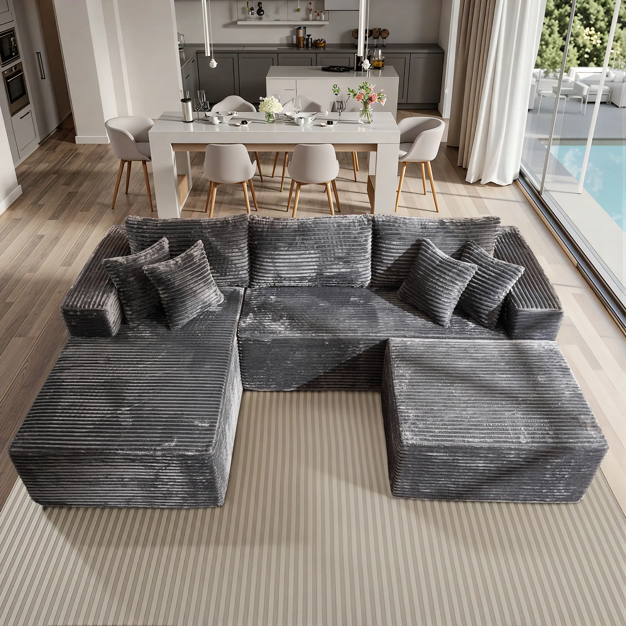 L-shaped with Ottoman L Grey