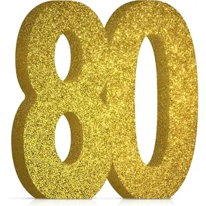 80th Birthday & Anniversary Decorations for Men Women, Gold Glitter 80th Birthday Party Table Centerpieces Table Topper Decor