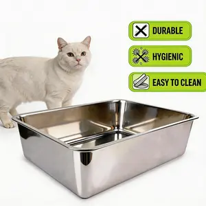 Allforpaws Stainless Steel XL Cat Litter Pan Large 20.7 x 15.7 x 5.9-in Durable Hygienic Easy to Clean Non-absorbent Surface Go Fresh