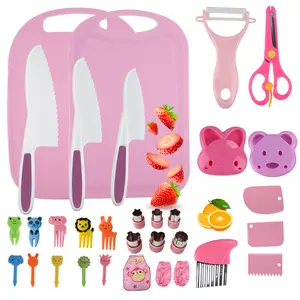 BOBOME 32 Pcs Kitchen Knife Set for Vegetables, Fruits, Cheese, and Other Foods with Safe Grip Handles - Durable PP Material for Kids Utensils Kitchenware