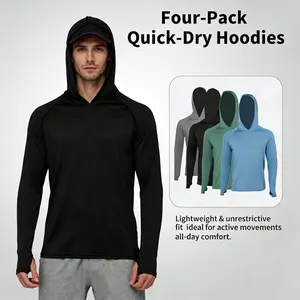 4pcs Pack Men's Quick Dry Hooded Sweatshirt, Solid Color Athletic Hoodie for Running, Training, Hiking, Camping, Fitness & Outdoor Sports, Breathable Regular Fit Casual Tops for All Seasons