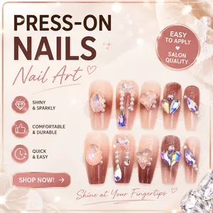 Press On Nails Handmade 10Pcs - Reusable False Nails Full Kit with Glue, Jelly Stickers, Alcohol Prep Pads, All-in-One DIY Manicure Set