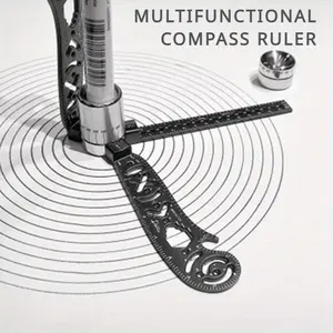 Versatile Magnetic Drawing Compass - Multi-Purpose Art & Office Tool with Precision Ruler, Circle Guide, and More - Black Iron