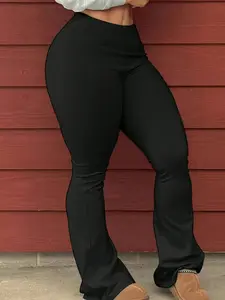 1Pc Women's Black Basic High Waist Flared Leggings, Stretchy Skinny Bootcut Casual Pants, For Women Daily Commute Workout Office Wear