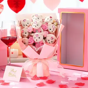 Mother's Day Love Bear Bouquet with Gift Box, 9 Cute Bear 4 Rose Flower Bouquet, Handmade Plush Soap Bunch of Gift for Her, Women, Wife Mother's Day Party Supplies