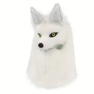 Plush Faux Fur Wolf-Dog Head Mask, Comfortable Funny Fox-Inspired Halloween Masquerade Cosplay Costume Prop with Eye Accessories, Ideal Gift
