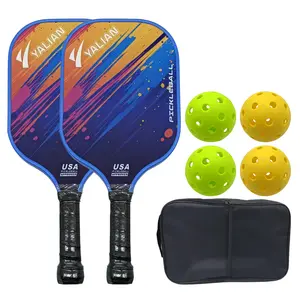 YALIAN Fiberglass Pickleball Set Includes 4 Balls & 2 Paddles Lightweight Honeycomb Core Non-Slip Grip USAPA Standards Indoor Outdoor Play