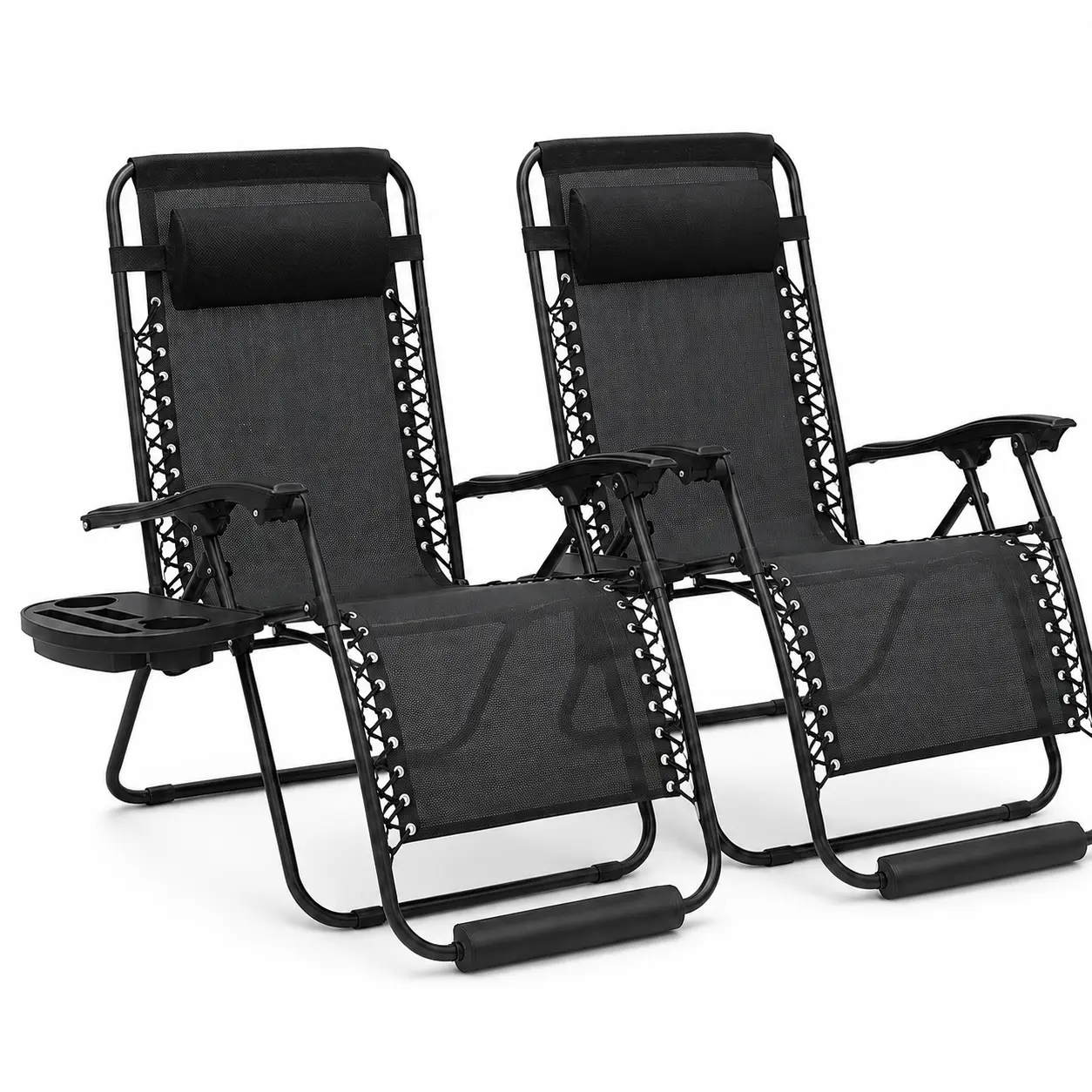 2 Sillas Zero Gravity Plegables para Patio y Jardín, Reclinables, Portátiles, con Almohada y Portavasos, Tumbonas de Exterior para Playa, Camping, Césped, Jardín, Relajación al Aire Libre"