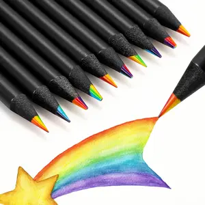 30 count Rainbow Colored Pencils for  7 Color in 1 Black Wooden Rainbow Multi Assorted Vibrant Pencil for Adults Drawing, Sketching
