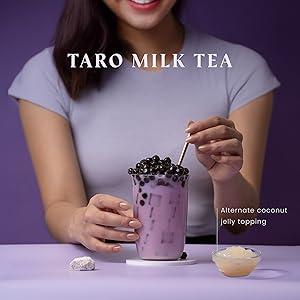 Frosty Fox Premium Boba Bundle Kit 10 Serv. Instant Bubble Pearl Variety Milk Tea Kit with Authentic Brown Sugar Tapioca Pearls & Coconut Jellies - Ready in Under 1 Minute, Includes Straws - Gift Box, Holiday (Classic, Taro and Thai Tea)