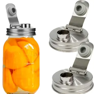 Mason    Lid 304 Stainless Steel Reusable Airtight Flip Cap for Wide Mouth  No Rust Leak Proof for Home Brewing Fruit Fermenting Drinks 2PCS Regular Mouth
