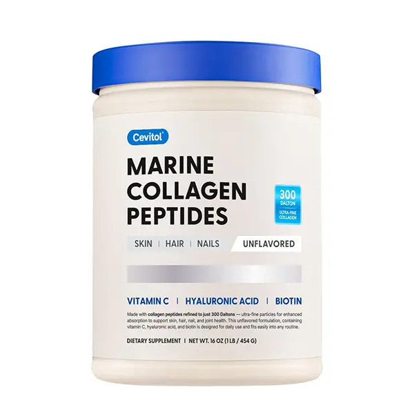 Marine Collagen Peptides Powder, Hydrolyzed Marine Collagen with Hyaluronic Acid, Biotin & Vitamin C, Supports Healthy Skin, Hair, Nails & Joints, Non-GMO, Unflavored, Fast Dissolving, 16oz