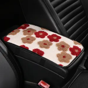 Floral Pattern Plush Car Armrest Cushion, Comfortable Car Armrest Pillow, Car Armrest Protector Cover, Car Decoration Accessory, Automotive Interior Cushion