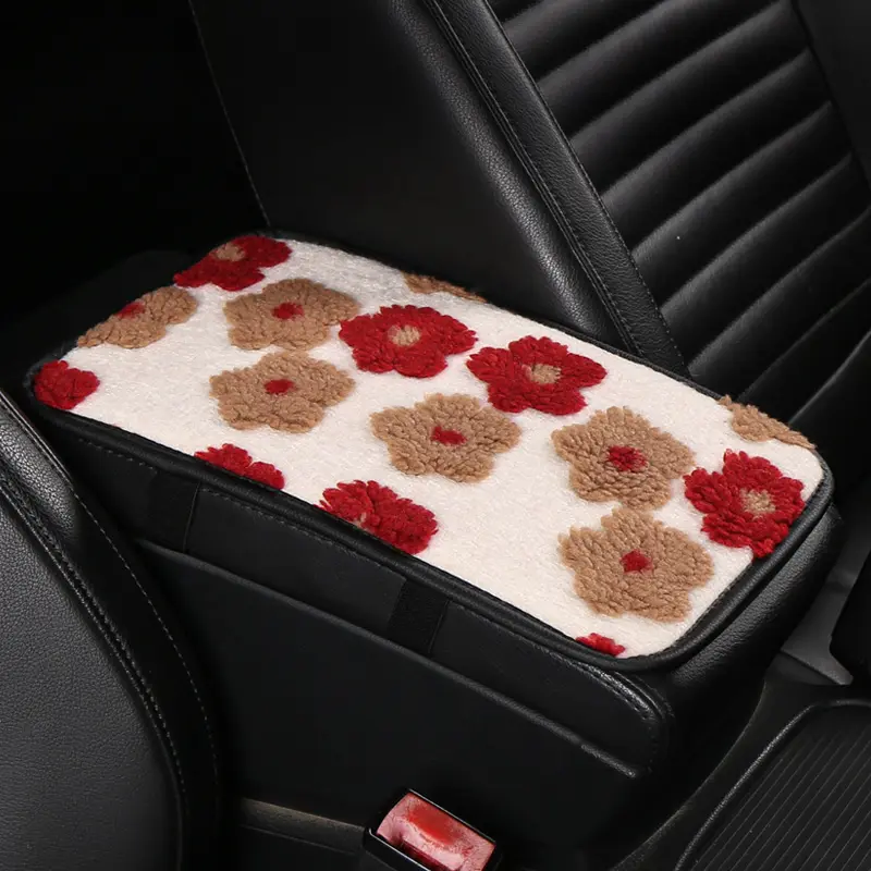 Floral Pattern Plush Car Armrest Cushion, Comfortable Car Armrest Pillow, Car Armrest Protector Cover, Car Decoration Accessory, Automotive Interior Cushion, Car Accessories, Car Interior Cushions