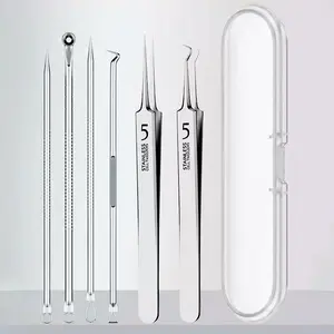 LEEROSE Blackhead Remover Tools 6 PCS Pimple Popper Kit 410 Premium Stainless Steel Acne Extractor with Metal Box Set for Effortless Acne Treatment Steel Steel
