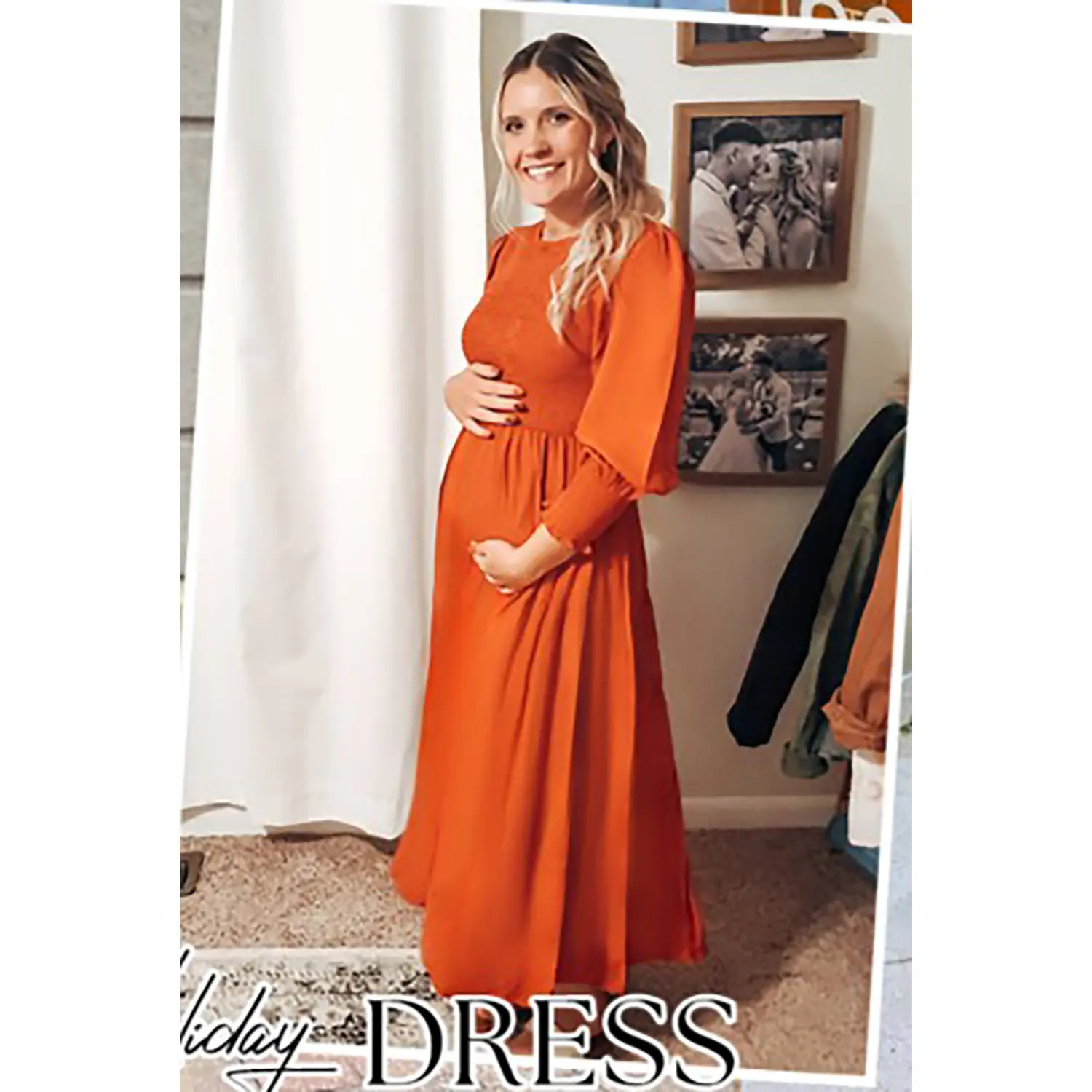 chinese dress ladies ZESICA Long Sleeve Crew Neck Ruffle Tiered Chiffon Midi Dress – zesica