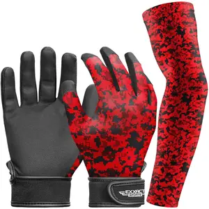 Exxact Sports Youth Batting Gloves with Arm Sleeve for Boys & Girls, Kids Baseball Batting Gloves for Softball, T-Ball (Red Camo)