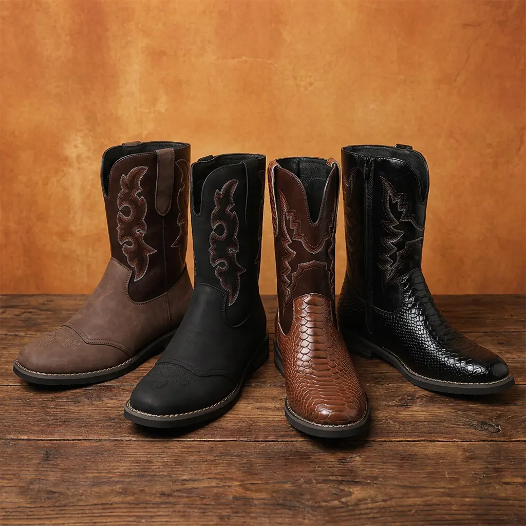 CYUW Men's Western Cowboy Boots, Mid-Calf Boots with Embroidered Western Design, Side Zipper Casual Boots for Men, Classic Everyday Wear Black Brown tiktokshopbacktoschool