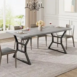 70.9" Large Dining Room Table for 6, Rectangular Kitchen Table with Heavy Duty Metal Legs, Farmhouse Wooden Dining Table for Big Family