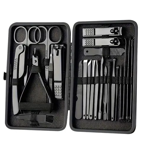 24-Pc Stainless Steel Nail Set Grooming Kit with Nail Clippers, 8/15/24 Tool Mix, Compact Storage Bag, Easy-to-Clean Portable Manicure-Pedicure Tools for Hand/Foot/Face Care, Travel-Ready Husband Gifts