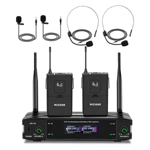 UHF Wireless Microphone System Pro Dual Channel 2-Pack Headset & Lapel Mics with Receivers 300ft Range Noise Reduction Stable Connection for Church Wedding DJ Events Speech