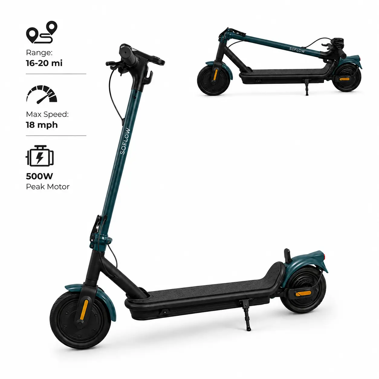 Electric Scooter, 17 MPH Max Speed, 20 Miles Range, 500W Peak, Climbable, Foldable Portable Commuter Scooter with 8.5'' Solid Tires,  Perfect Gift