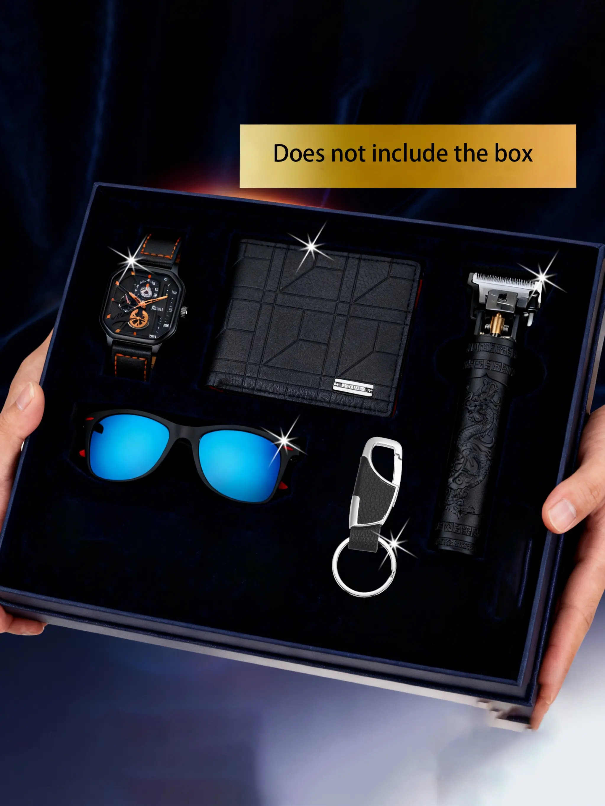 Men's Quartz Watch Gift Box Complete Accessory Set with Sunglasses, Wallet, Hair Clipper, Keychain, Casual Business Style, All Seasons