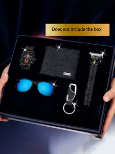 Men's Quartz Watch Gift Box Complete Accessories Set with Sunglasses, Wallet, Hair Clipper, Keychain, Casual Business Style, All Seasons