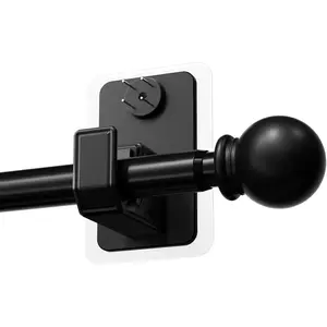 No-Drill Curtain Rod with Adhesive & Pin-Nail Mount System - Renter Friendly & Minimal Wall Damage, 5/8" Diameter Black Adjustable Rod for Windows 28 to 48