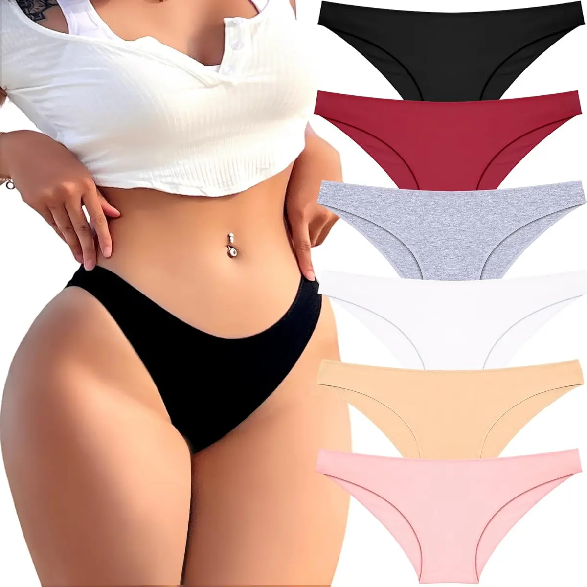 6 Pack Cotton Underwear for Women Cute Low Rise Bikini Panties High Cut Breathable Sexy Womens Cheeky S-XL